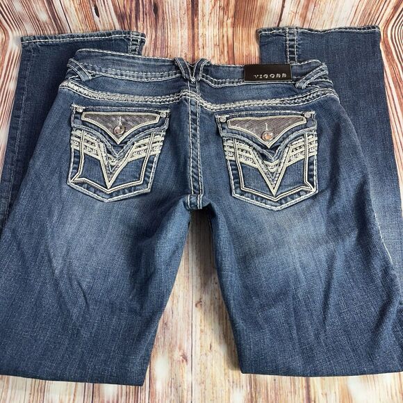 Vigoss NEW YORK SLIM BOOT Cut Size 7/8 Blue Mid Rise Jeans Denim Pants 31x30 - Picture 3 of 13